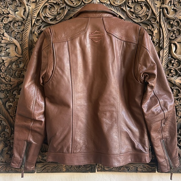 NWT Harley Davidson Men's Portage Brown Leather Riding Jacket Size Small - Picture 9 of 11